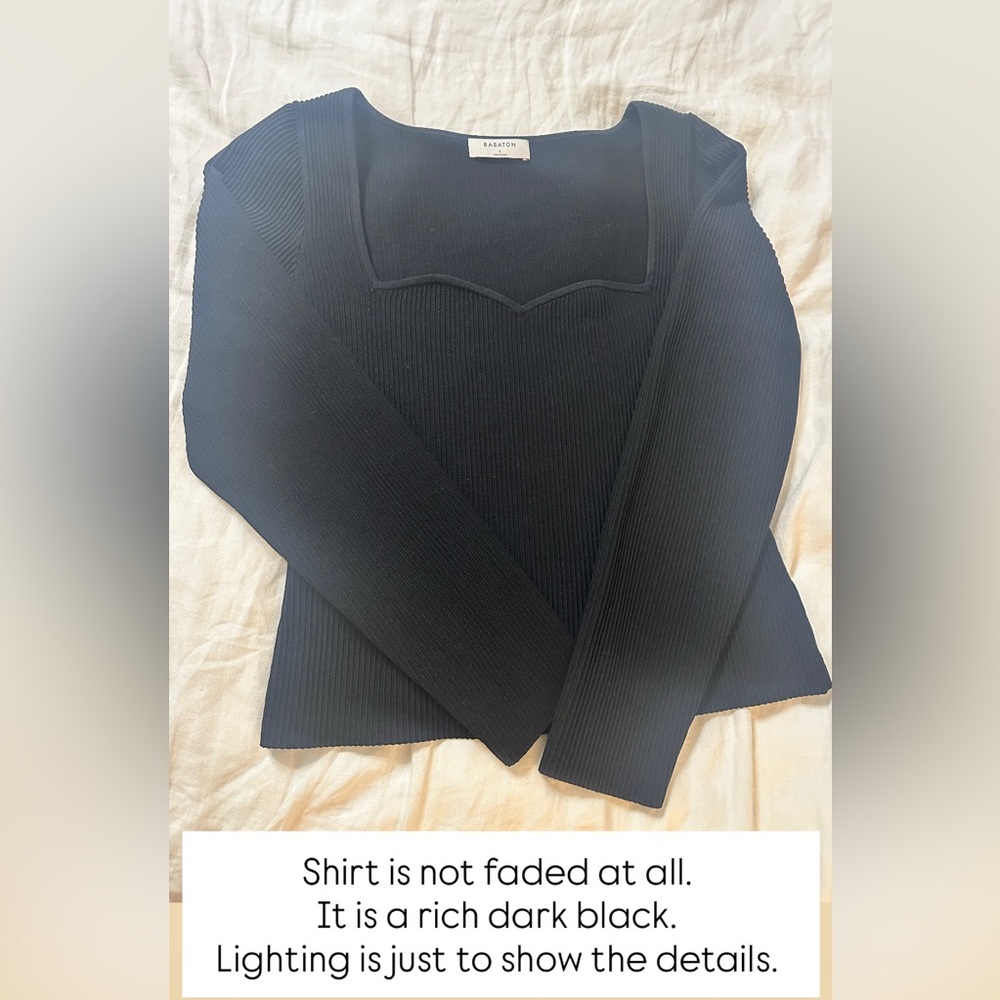 Babaton Aritizia Black Ribbed Long Sleeve Shirt size Large Squareneck
Sweetheart - Picture 9 of 9